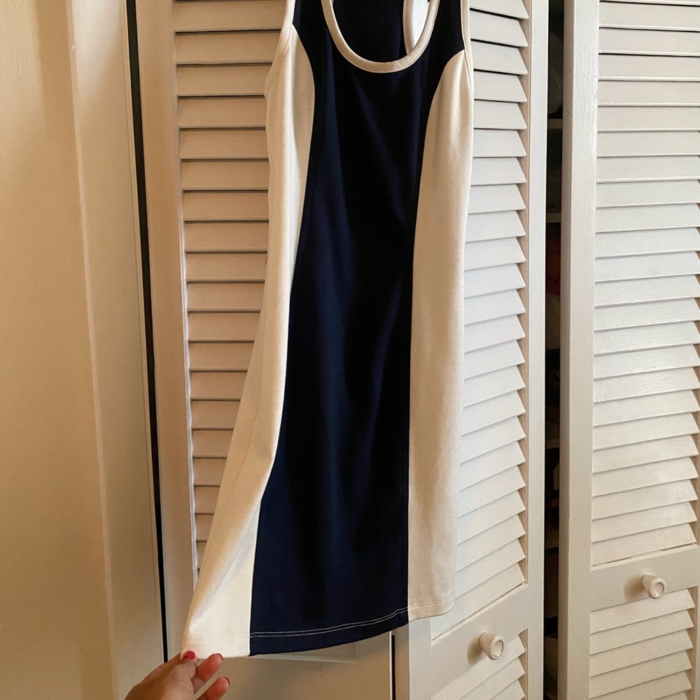 White and Navy Color Block Dress